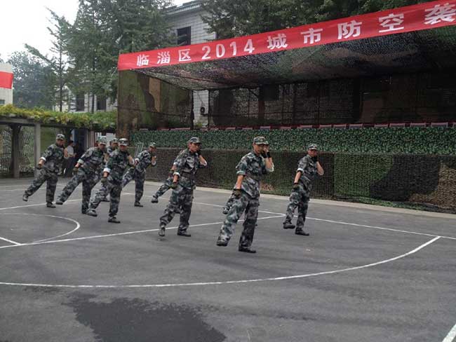 临淄区防空袭演习--齐鲁武校学生军体拳表演
